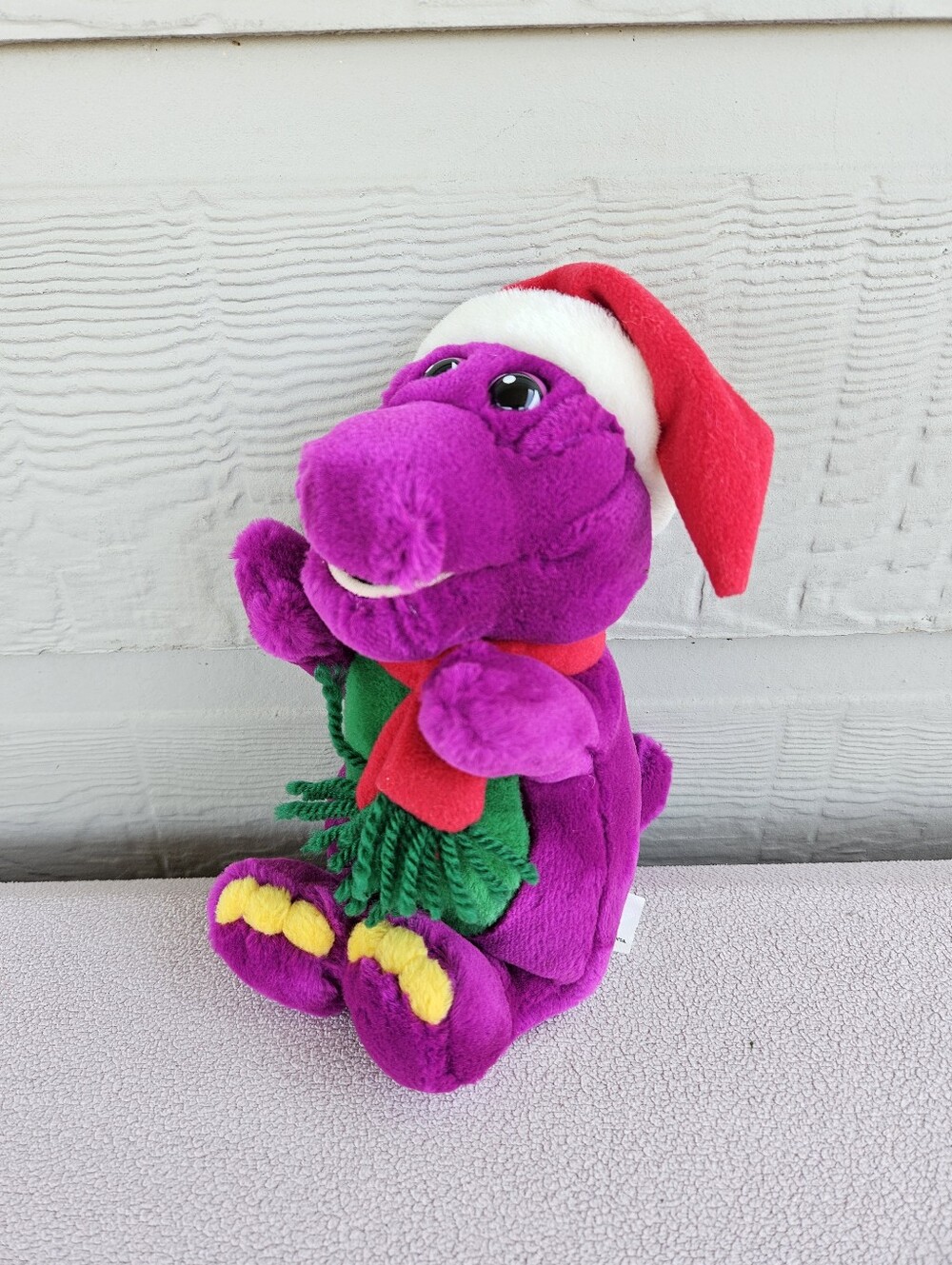 VTG Lyons Group Christmas Barney Purple Dinosaur Plush 9" Santa Hat Red Scarf